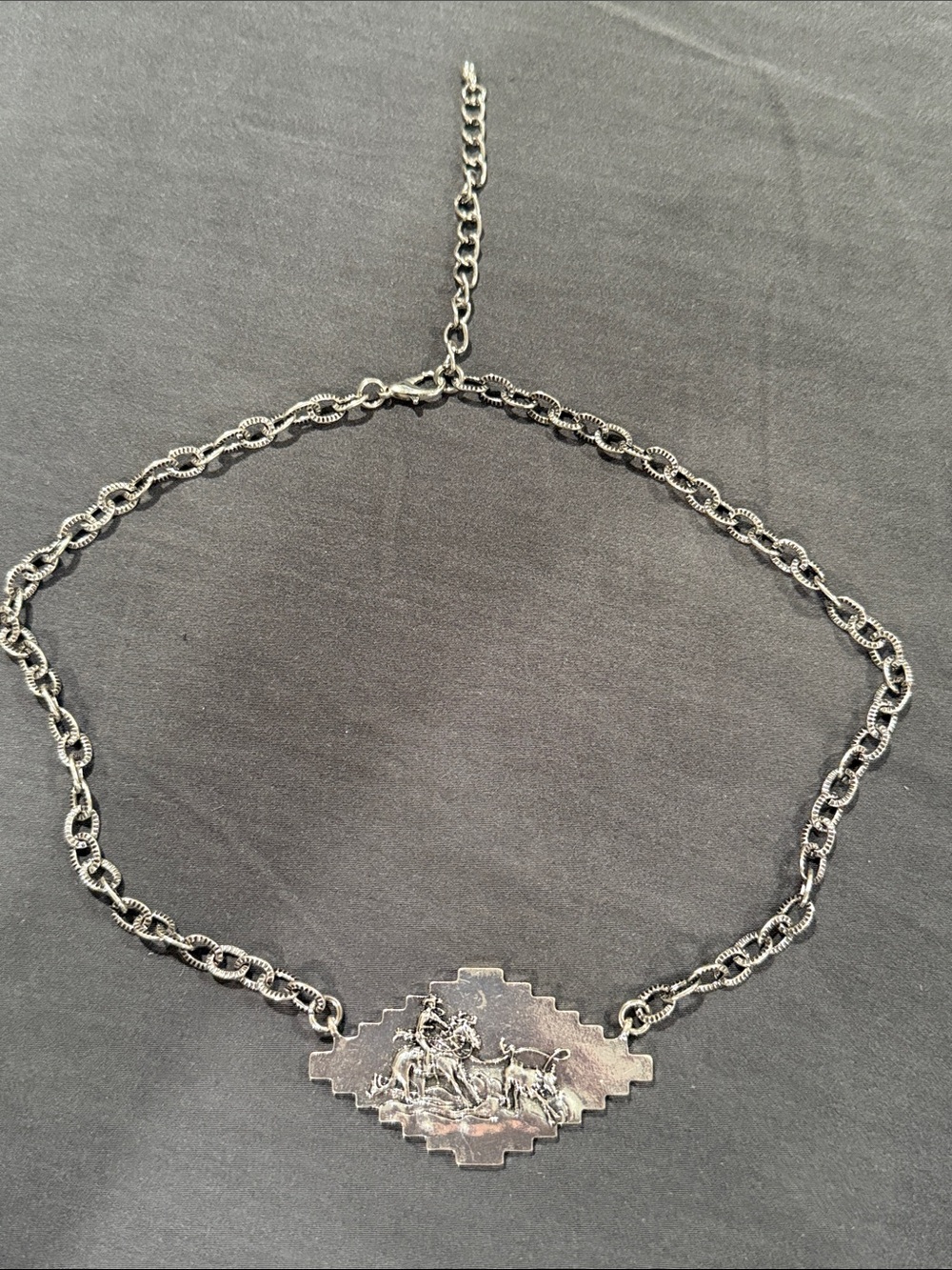Sterling Silver Western Medallion Pendant Necklace - Silver